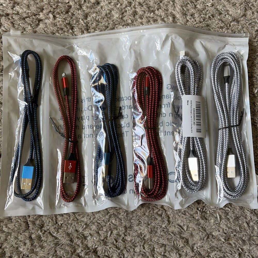Braided USB Charging Cable Set of 6 Multi Lengths New